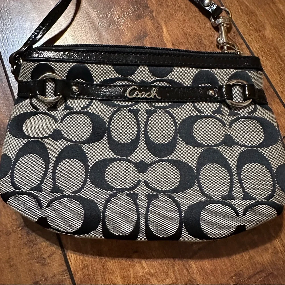Coach black on grey monogram wristlet